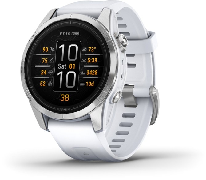 Garmin Epix Pro (Gen 2) smartwatch with vibrant AMOLED display during a run.