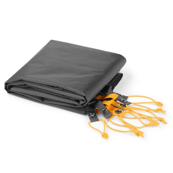 Wawona 8 Tent Footprint laid on rough terrain, demonstrating its protective features.
