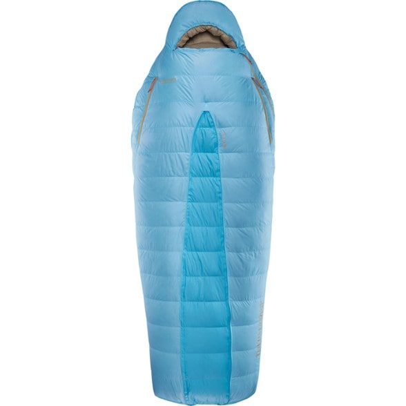 Therm-a-Rest Boost 650 Down Sleeping Bag open in a campsite setting