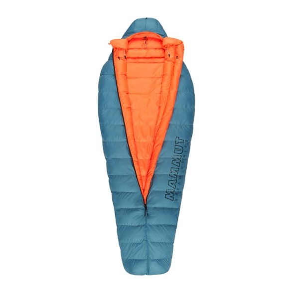 Mammut Down Sleeping Bag showing mummy shape and zipper details