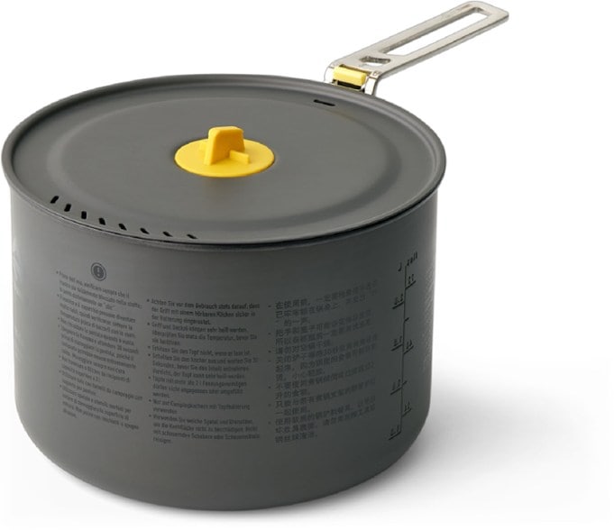 Side view of SummitLite 3L Ultralight Backpacking Pot with lid, highlighting its portable design.