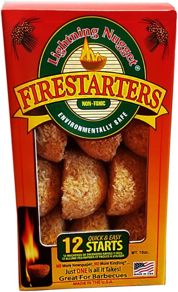 Eco-friendly Lightning Nugget fire starters in a camping setting.