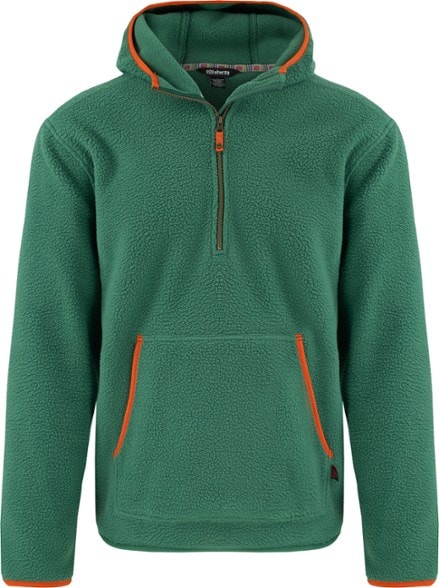 Eco-friendly men's quarter zip hoodie from the front, showcasing its stylish design and kangaroo pocket.