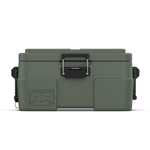 Rugged Road 45 V2 cooler in a scenic camping location, highlighting its portability and ruggedness.