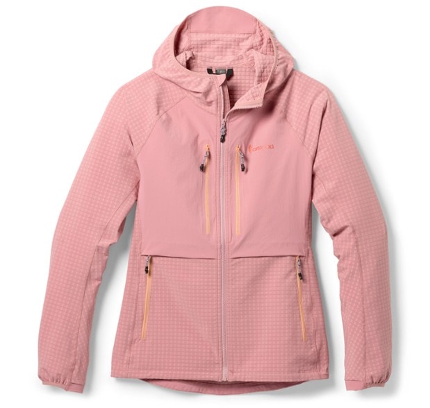 Cotopaxi Women's Yermo Adventure Jacket displayed in a hiking scene, highlighting wind and water resistance.