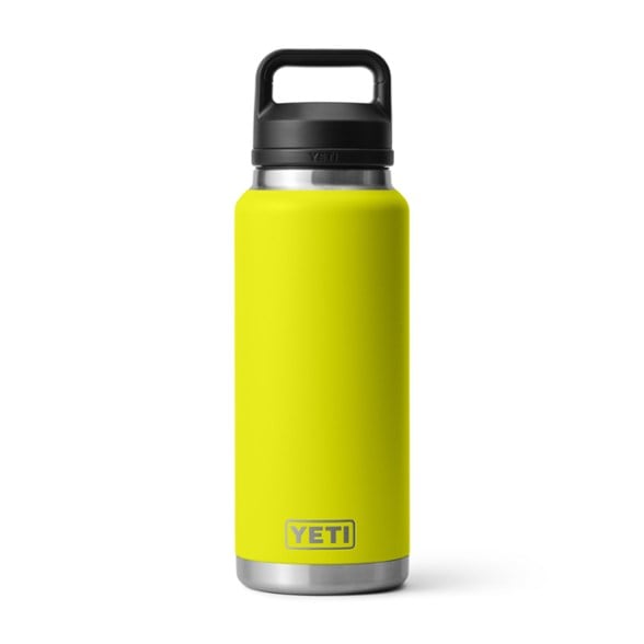 YETI Rambler vacuum bottle with Chug Cap, showing the durable stainless steel design.
