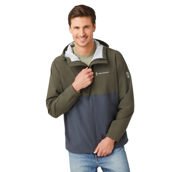 Front view of the lightweight jacket for hiking during a trail hike.
