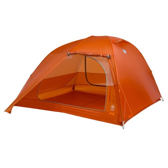 Big Agnes Copper Spur UL4 tent in a forest setting, demonstrating its lightweight and durable features.