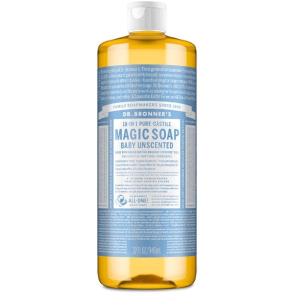 Eco-friendly liquid soap bottle showcasing peppermint scent, ideal for camping use.