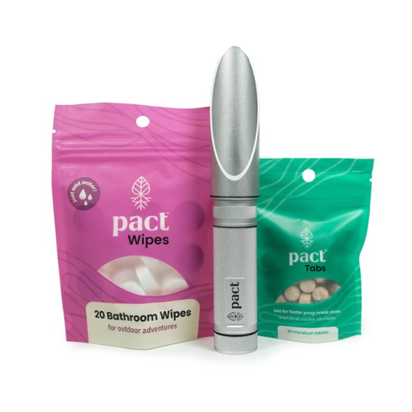 PACT Ultra Lite Bathroom Kit with shovel and wipes for outdoor use.