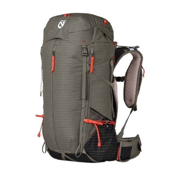 Eco Voyager 45L Adventure Backpack showcasing a sleek design on rocky terrain.