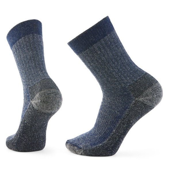 Close-up of eco-friendly socks featuring heavy cushioning and merino wool fibers for hiking