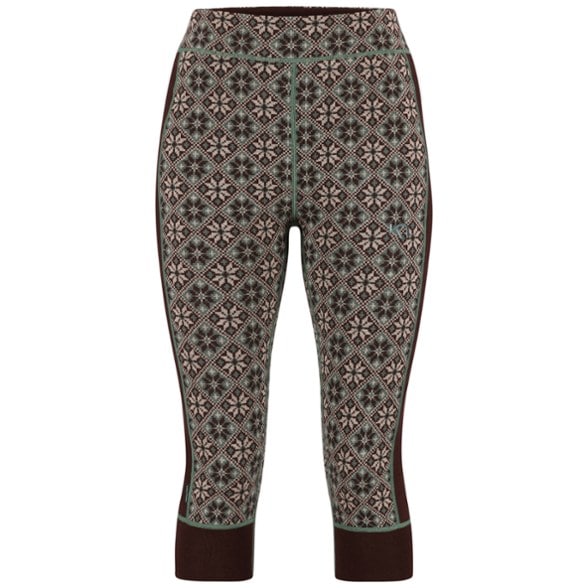 Close-up of Kari Traa Rose capris showcasing the jacquard knit texture and floral design.