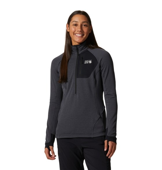 Women's half-zip top with brushed grid backer, perfect for outdoor activities.
