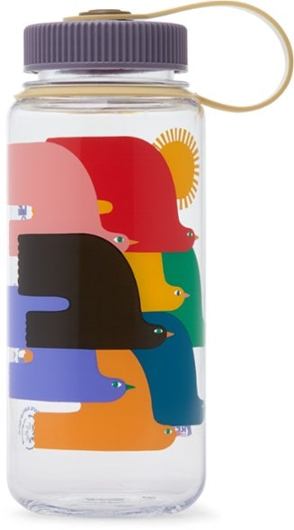 Side view of eco friendly water bottle with recycled plastic and wide mouth design