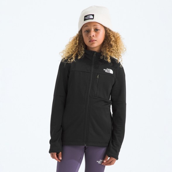Front view of TrailFlex kids' jacket showing full-zip closure and chest pocket