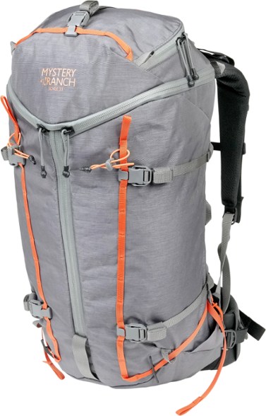 Front view of women's day hiking backpack with multiple pockets and hydration reservoir compatibility