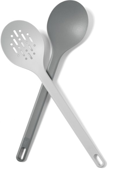 Hydro Flask serving spoons set with slotted and solid designs for outdoor cooking.