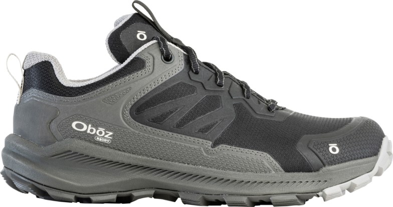 Side view of Katabatic women's waterproof hiking shoes, showcasing the durable mesh and TPU overlays.