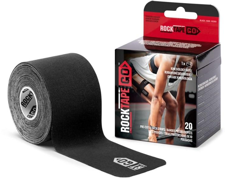 RockTape GO Precut kinesiology tape roll showcasing its durable design and easy application.