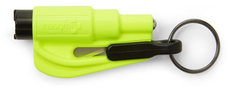 Resqme emergency escape tool showing seat belt cutter feature