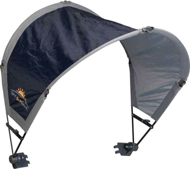 GCI Outdoor Portable SunShade on a camping chair, showcasing its oversized design and UPF 50 fabric.