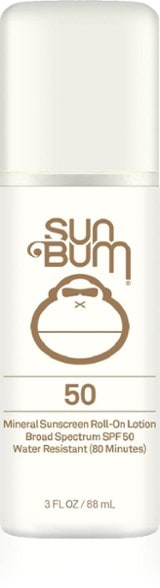 Close-up of SunGuard mineral sunscreen roll on showing zinc oxide formula for sensitive skin protection