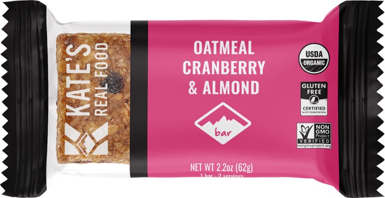 Close-up of Almond Cranberry Adventure Bar on a hiking trail
