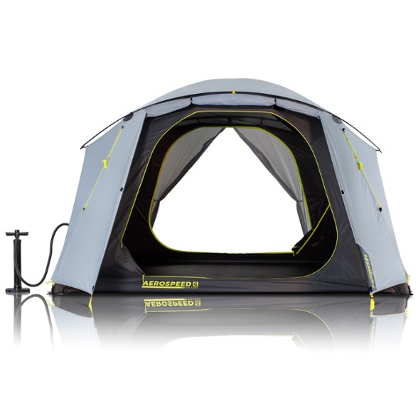 Zempire Aerospeed 6 Air Tent set up at a campsite, showcasing spacious interior
