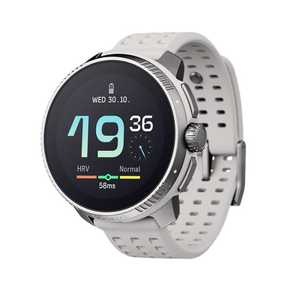 Front view of the Suunto Race GPS Sports Watch displaying the AMOLED screen in sunlight.