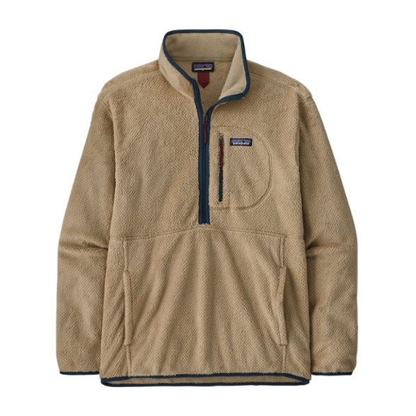 Men wearing eco-friendly recycled fleece pullover, showcasing warmth and style.