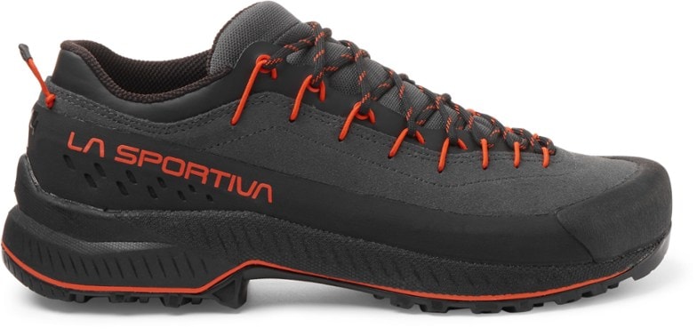 La Sportiva TX4 EVO approach shoes showcasing their rugged sole and eco-friendly materials.