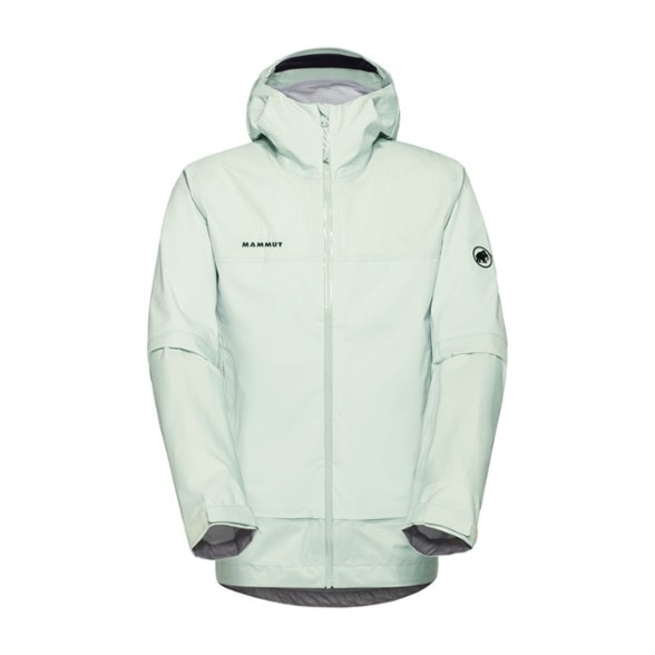 Mammut Ducan Guide HS Men's hiking jacket in use on a mountain trail.