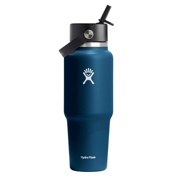 Hydro Flask Wide-Mouth Travel Bottle in outdoor setting with straw cap