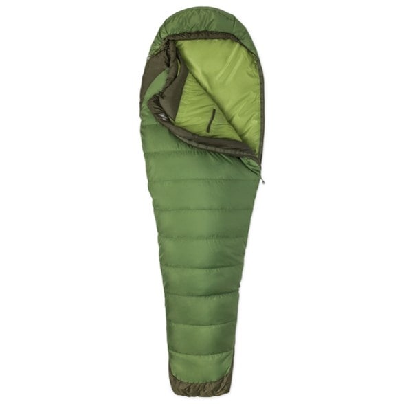 EcoComfort 30 Men's Sleeping Bag with a nature backdrop, highlighting its sustainability features.