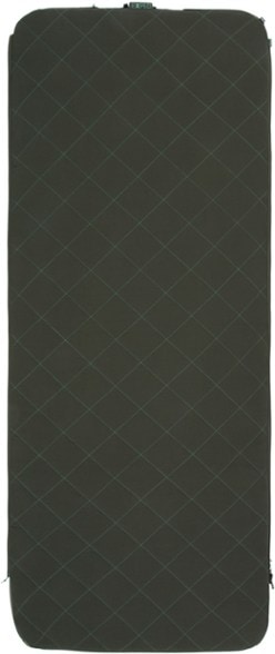 Angled view of LuxeMat camping mattress showing plush wool topper and moisture-resistant shell