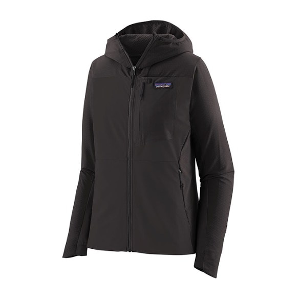 Front view of StrataFlex women’s outdoor hoodie in forest green, showing sleek fit and zippered pockets
