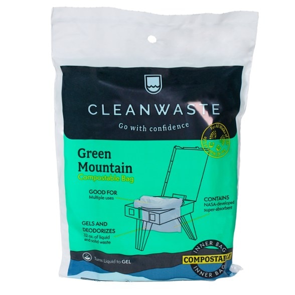 Eco-friendly camping sanitation kit showing contents for waste disposal