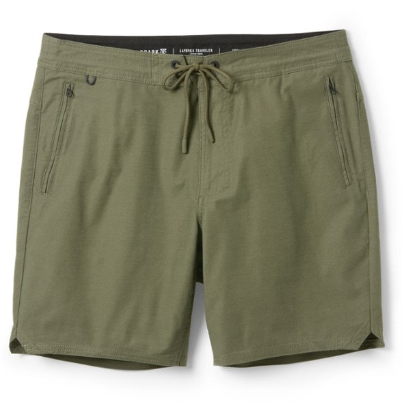 Men wearing Adventure Pro Travel Shorts while hiking, showcasing the back phone pocket.