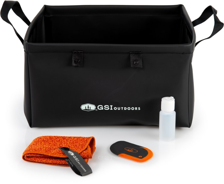 Folded TrailMate portable sink showing compact design ideal for camping clean-up