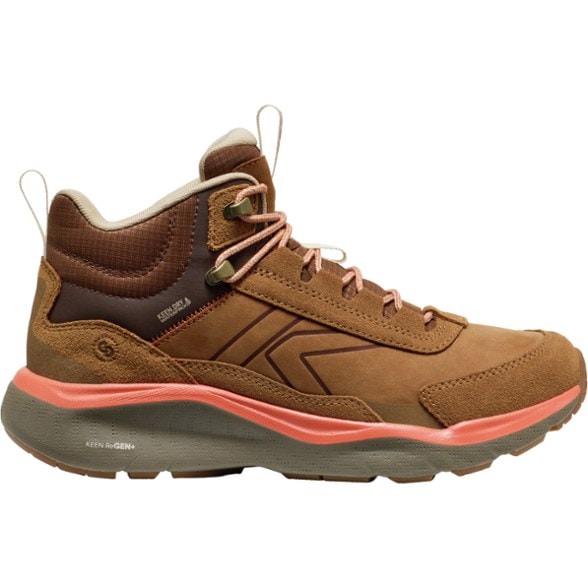 Side view of women's waterproof hiking boots showcasing the leather texture