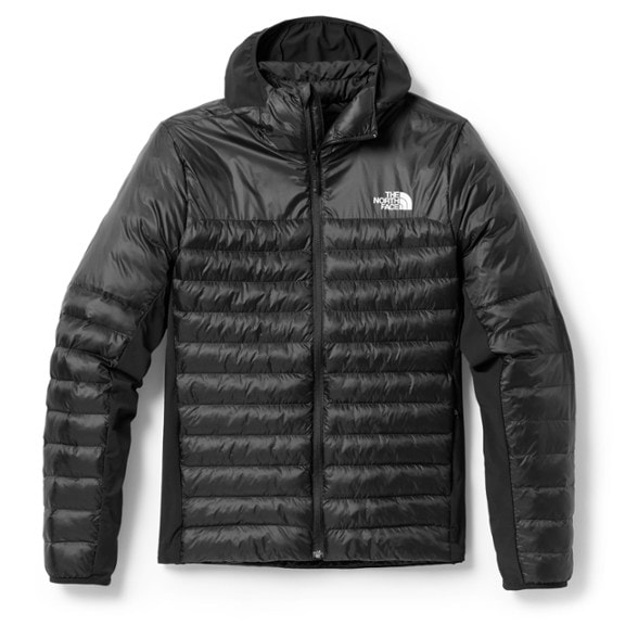 Front view of Terra Peak Hybrid insulated hoodie showing durable Pertex Quantum fabric and ergonomic design for men's outdoor use