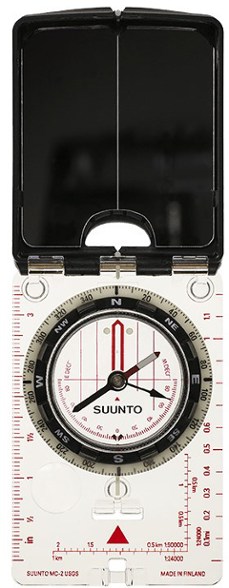 Top-down view of the SummitPro MC-2 mirror compass showing sighting mirror and luminous bezel