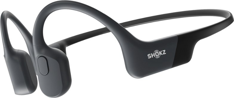 Shokz OpenRun headphones in action during a morning run, highlighting their open-ear design.