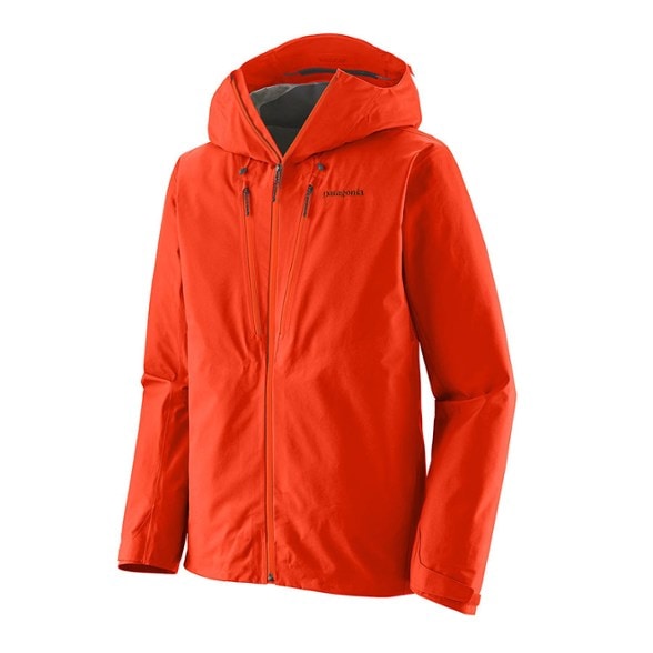 Patagonia men's Alpine Shield jacket showcasing waterproof features in snowy landscape.