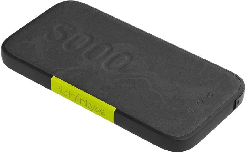 Front view of InfinityLab InstantGo 5000 fast charging power bank with built-in lightning cable