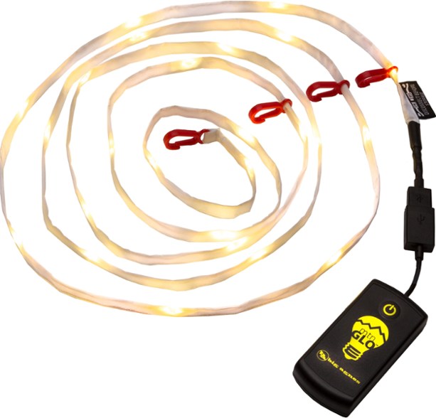 LED tent lights from Big Agnes illuminating a tent interior with a warm glow.