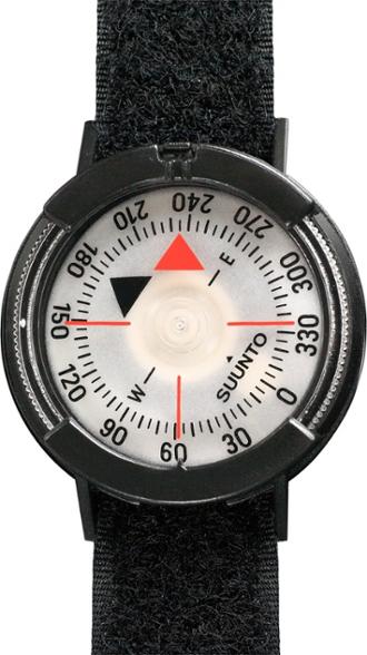 Close-up of Suunto TrailGuide wrist compass showing side-reading window and luminous bezel—perfect for hiking compass use.