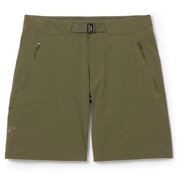 Front view of Gamma SL 9 inch men's hiking shorts showing water resistant fabric and zipper pockets