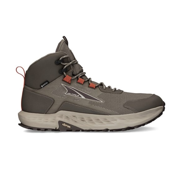 Side profile of the Altra Timp 5 GTX TrailMaster waterproof boots showing mesh and leather overlays